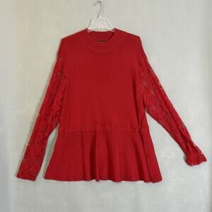 INC Top Women Plus SZ 3X Red Blouse Peplum Lace Sleeve Holiday Party Christmas